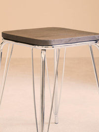 District Chrome Metal And Elm Small Wood Stool