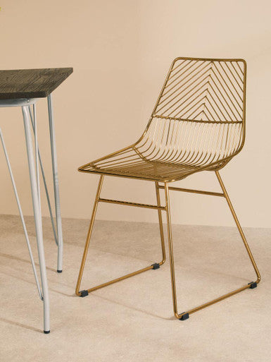 District Small Gold Finish Metal Wire Chair