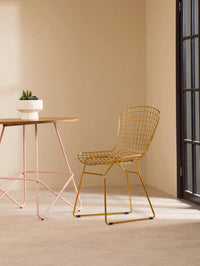 District Gold Metal Grid Frame Wire Chair
