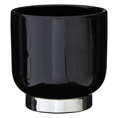 Callie Black Small Planter With Silver Finish Base.