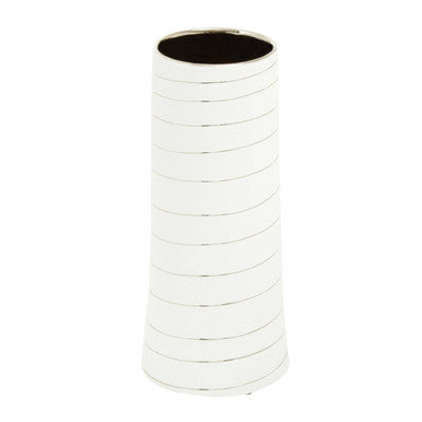 Haldis Small White Silver Stripe Ceramic Vase