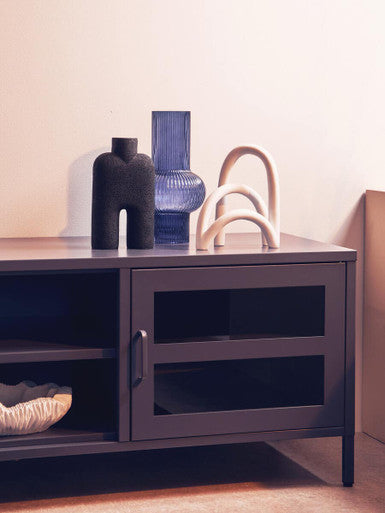 Benka Blue Ribbed Glass Vase