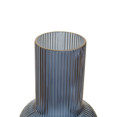 Benka Blue Ribbed Glass Vase