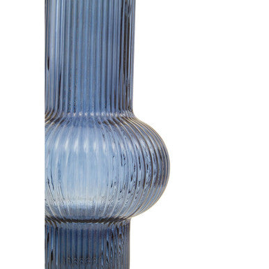 Benka Blue Ribbed Glass Vase