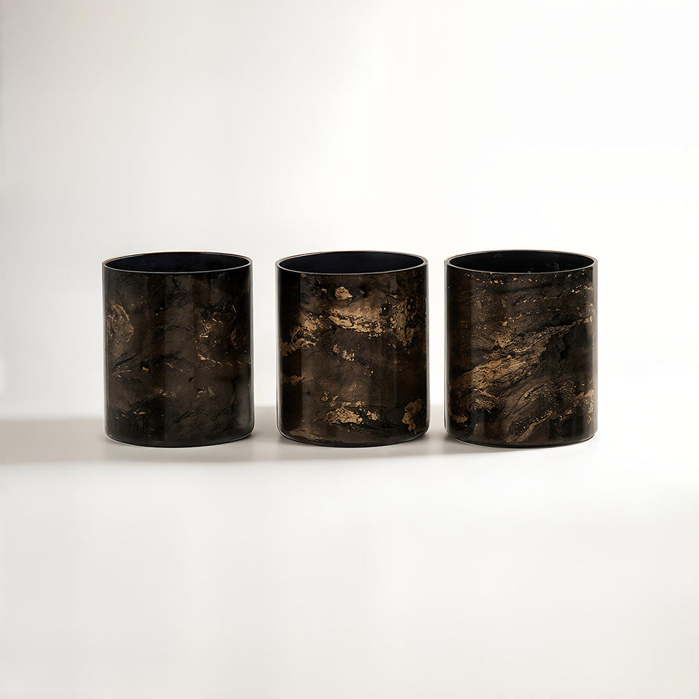 Gaia Set Of 3 Black And Gold Tealight Holders