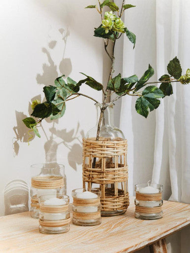 Kuta Natural Cane and Glass Small Vase