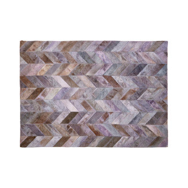Bosie Safira Large Grey Hair-on-Leather Chevron Patchwork Rug