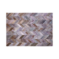 Bosie Safira Large Grey Hair-on-Leather Chevron Patchwork Rug