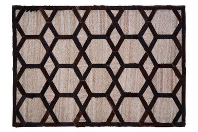 Bosie Safira Large Grey Patchwork Rug with Black Hair-on Leather