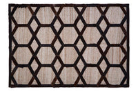 Bosie Safira Large Grey Patchwork Rug with Black Hair-on Leather