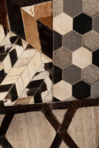 Bosie Safira Large Grey Patchwork Rug with Black Hair-on Leather