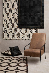Bosie Safira Large Grey Patchwork Rug with Black Hair-on Leather