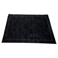 Bosie Safira Small Black Hair on Leather Patchwork Rug with Gold Studs