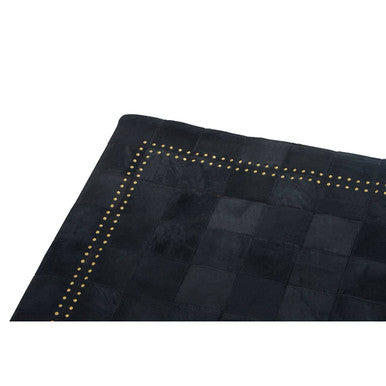 Bosie Safira Large Black Hair on Leather Patchwork Rug With Gold Studs