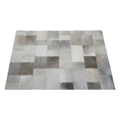 Bosie Safira Small Grey Hair on Leather Patchwork Rug for Sophisticated Homes