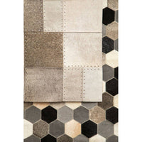 Bosie Safira Small Grey Hair on Leather Patchwork Rug for Sophisticated Homes