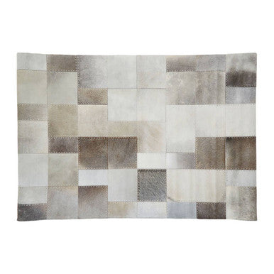 Bosie Safira Large Grey Hair on Leather Patchwork Rug