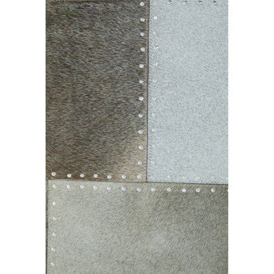 Bosie Safira Large Grey Hair on Leather Patchwork Rug