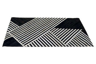 Bosie Safira Black and White Leather Rug - Dynamic Geometric Design