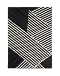 Bosie Safira Black and White Leather Rug - Dynamic Geometric Design