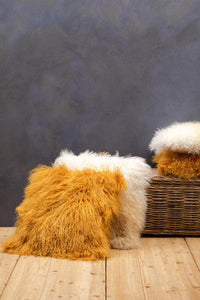 Bosie Mongolian Fur Ochre Square Cushion