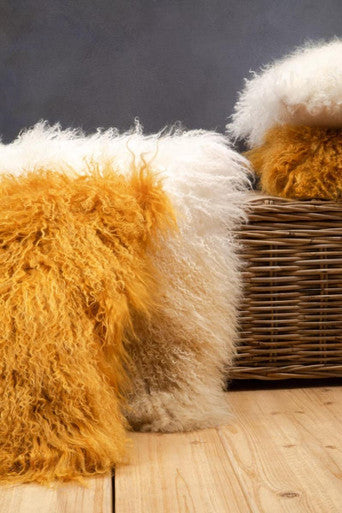 Bosie Mongolian Fur Ochre Square Cushion