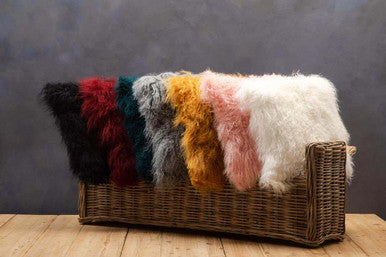 Bosie Mongolian Fur Ochre Square Cushion