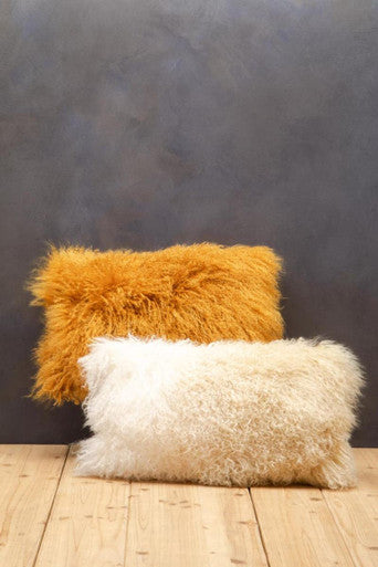 Bosie Mongolian Fur Ochre Rectangular Cushion