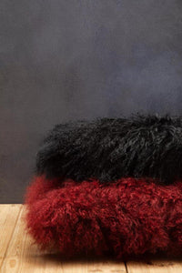 Bosie Mongolian Fur Maroon Square Cushion
