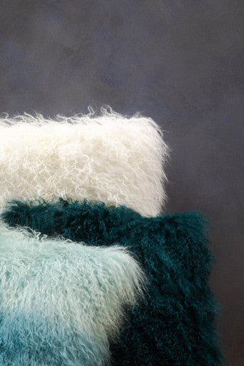 Bosie Mongolian Fur Blue Ombre Square Cushion