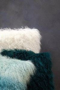 Bosie Mongolian Fur Blue Ombre Square Cushion