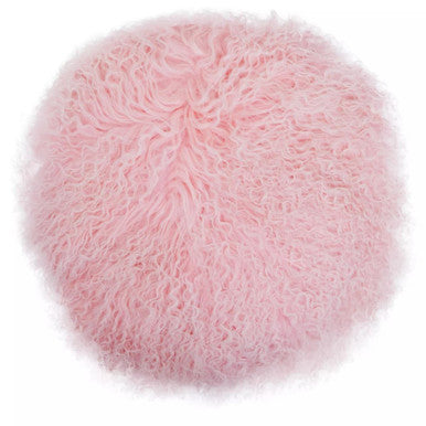 Bosie Mongolian Fur Pink Round Cushion