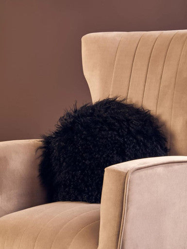 Bosie Mongolian Fur Black Round Cushion