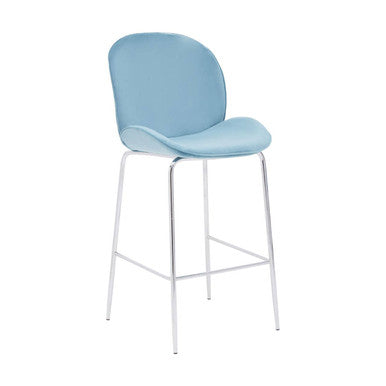 Tamzin Blue Velvet Chrome Finish Bar Chair