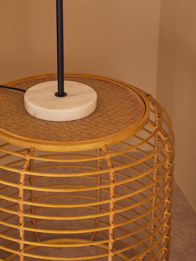 Trento Round End Table With Rattan Top