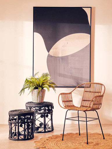 Java Natural Rattan With Black Metal Arm Chair