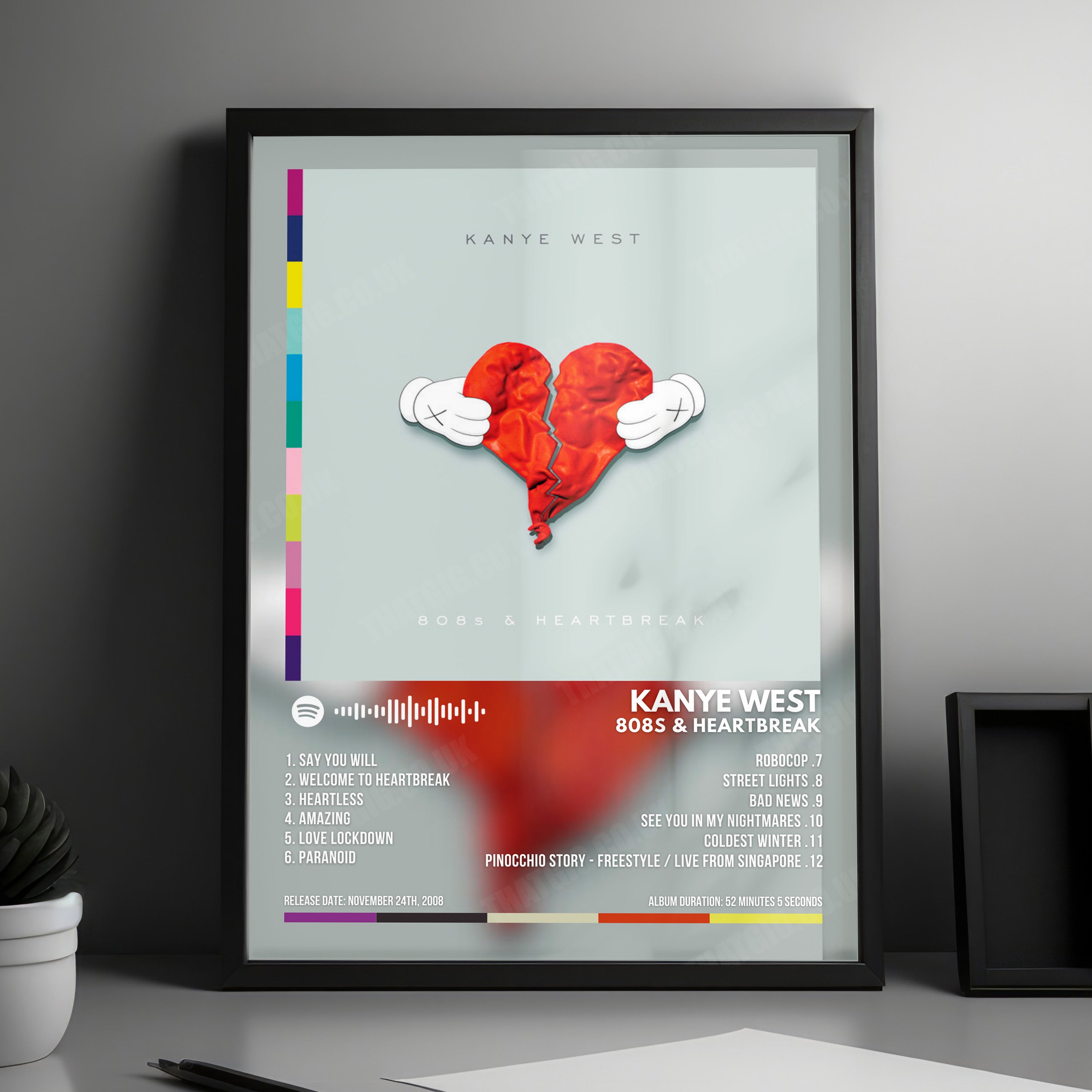 Kanye West "808s & Heartbreak" Album Cover Poster - with Complete Tracklist