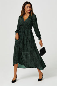Leopard Print Long Sleeve Maxi Dress In Green
