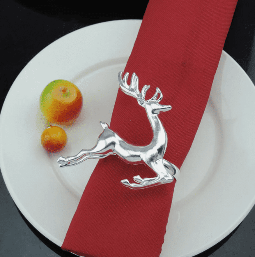 Set of 4 Silver Christmas Stag Napkin Rings