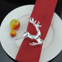 Set of 4 Silver Christmas Stag Napkin Rings