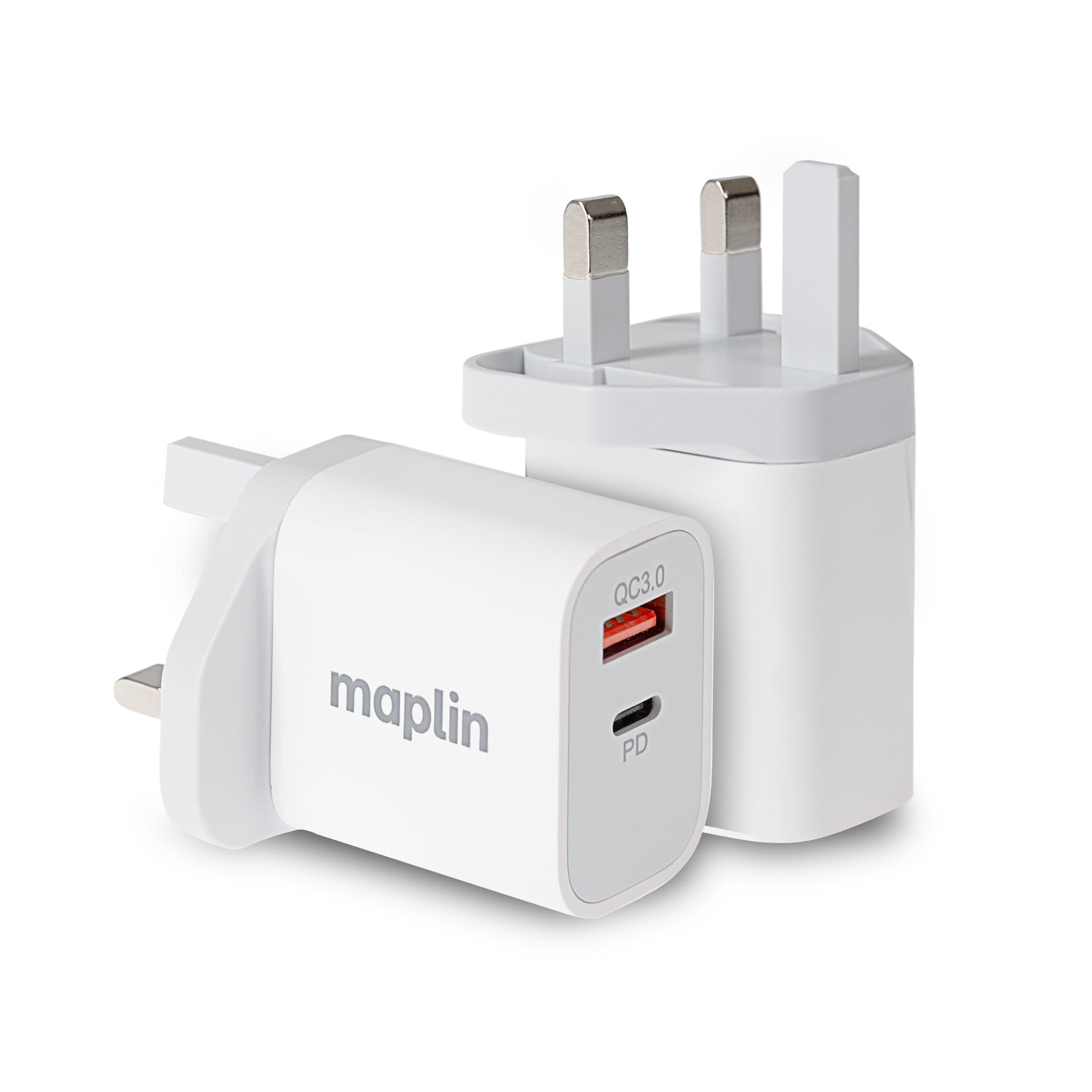 Maplin 2 Port USB Wall Charger 1x USB-A 1x USB-C PD QC 3.0 35W High Speed Charging