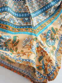 Playsuit With Drawstring Detail In Blue Mixed Print