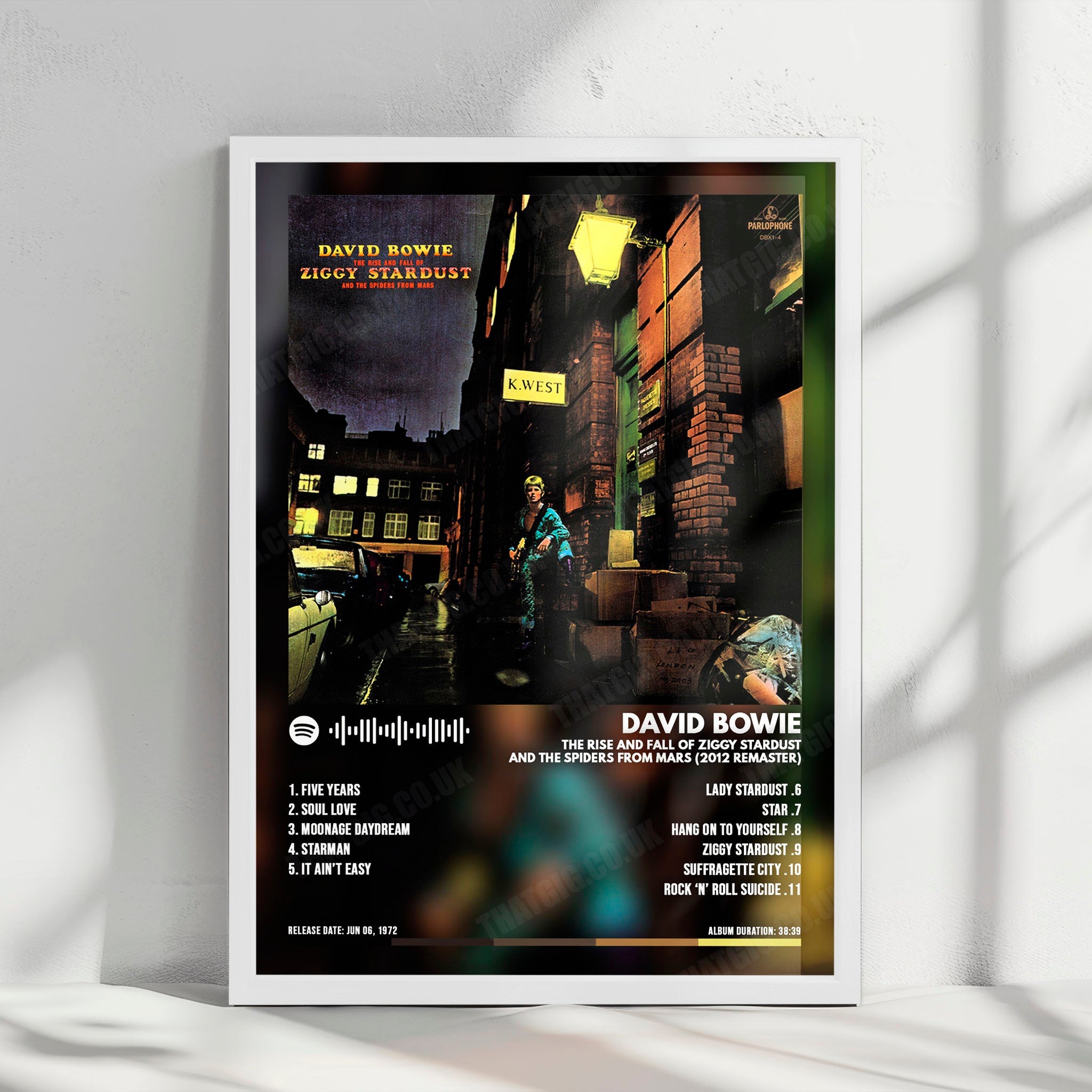 David Bowie "The Rise and Fall of Ziggy Stardust" Album Cover Poster - with Complete Tracklist