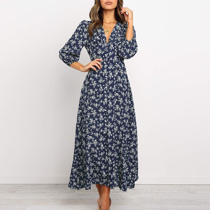 Navy Floral Ditsy Empire Waist Midi Dress