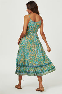 Lace Detail High Low Strappy Dress In Green