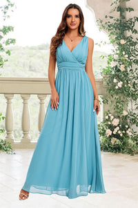 V Neck Bridesmaid Maxi Dress In Light Blue