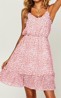 Leopard Print Hem Frill Detail Wrap Strappy Mini Dress In Pink