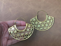 Geometric Petal Hoops – Brass Cutwork Mandala Earrings.