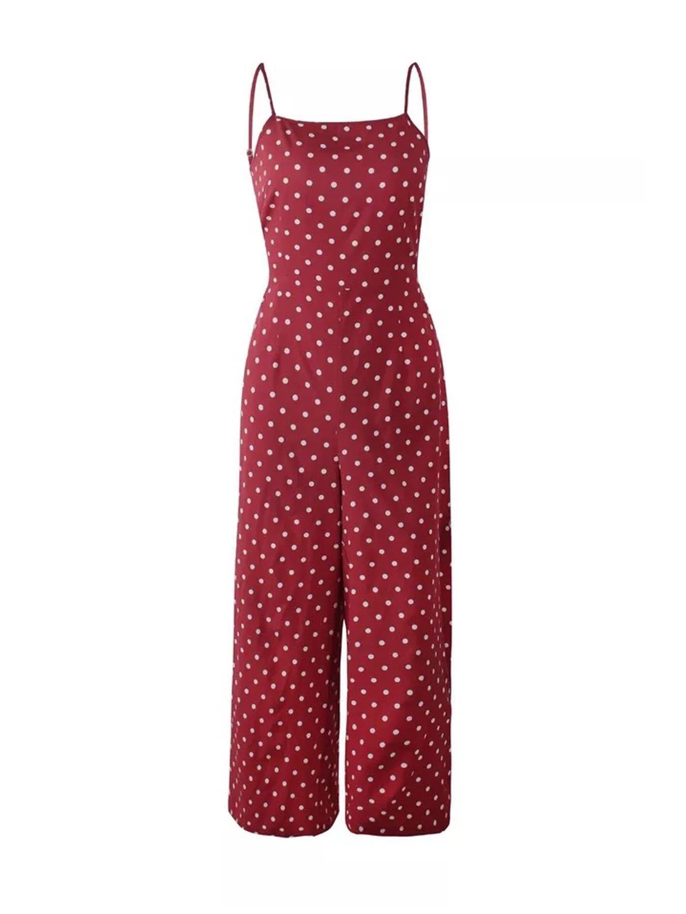 Tie Back Culotte Jumpsuit In Wine Polka dot
