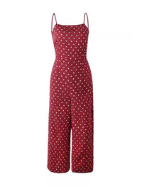 Tie Back Culotte Jumpsuit In Wine Polka dot